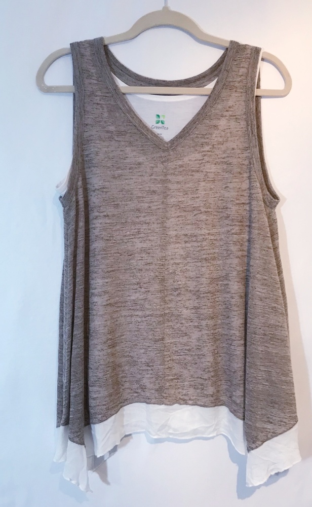 Green Tea Sz Med Sand Color Ruffle Lagenlook Top
